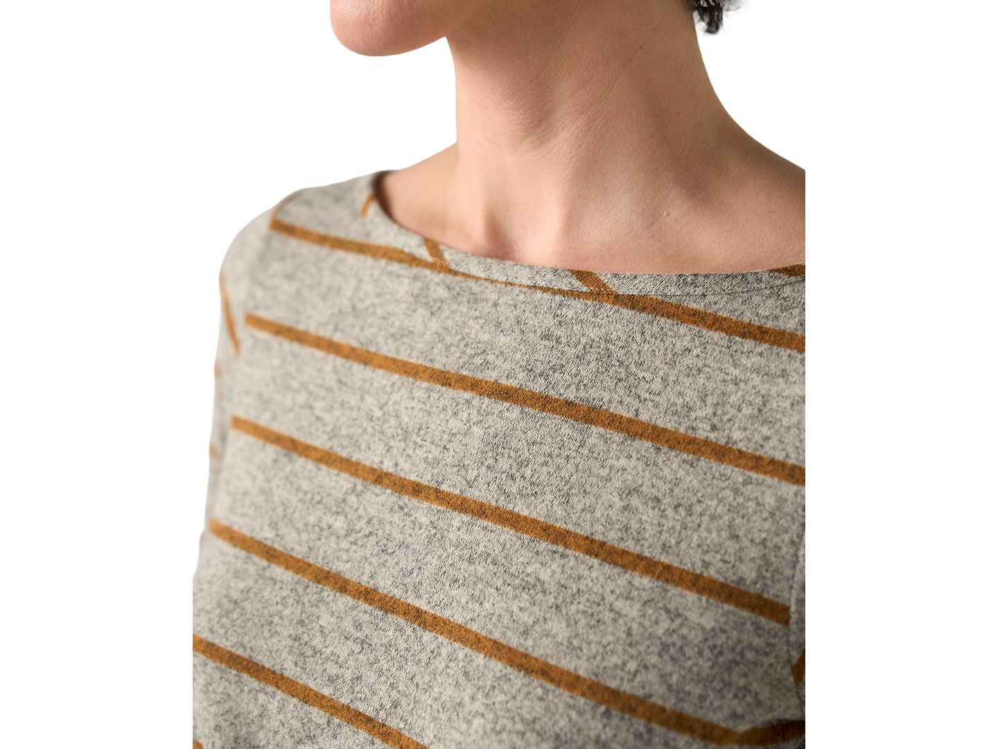 Женская блузка Liverpool Los Angeles Petite Boat Neck Long-Sleeve Stripe Blouse, цвет: Серый / Жёлтый полосатый — фото 2