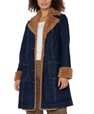 Petite Sherpa Notch-Collar Denim Jacket