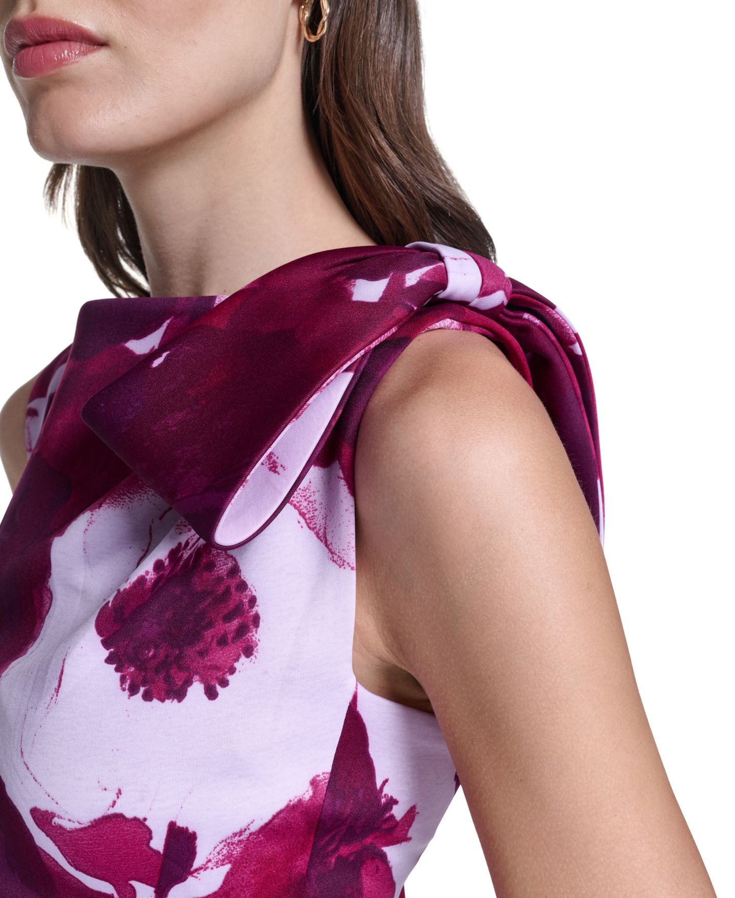 Женское платье Calvin Klein Floral Boat Neck Shoulder-Bow, цвет: Баклажановый разноцветный — фото 4