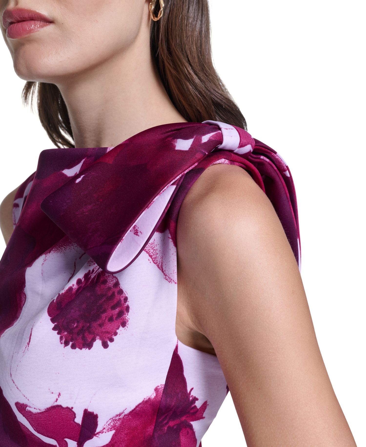 Women's Floral Boat Neck Shoulder-Bow Dress