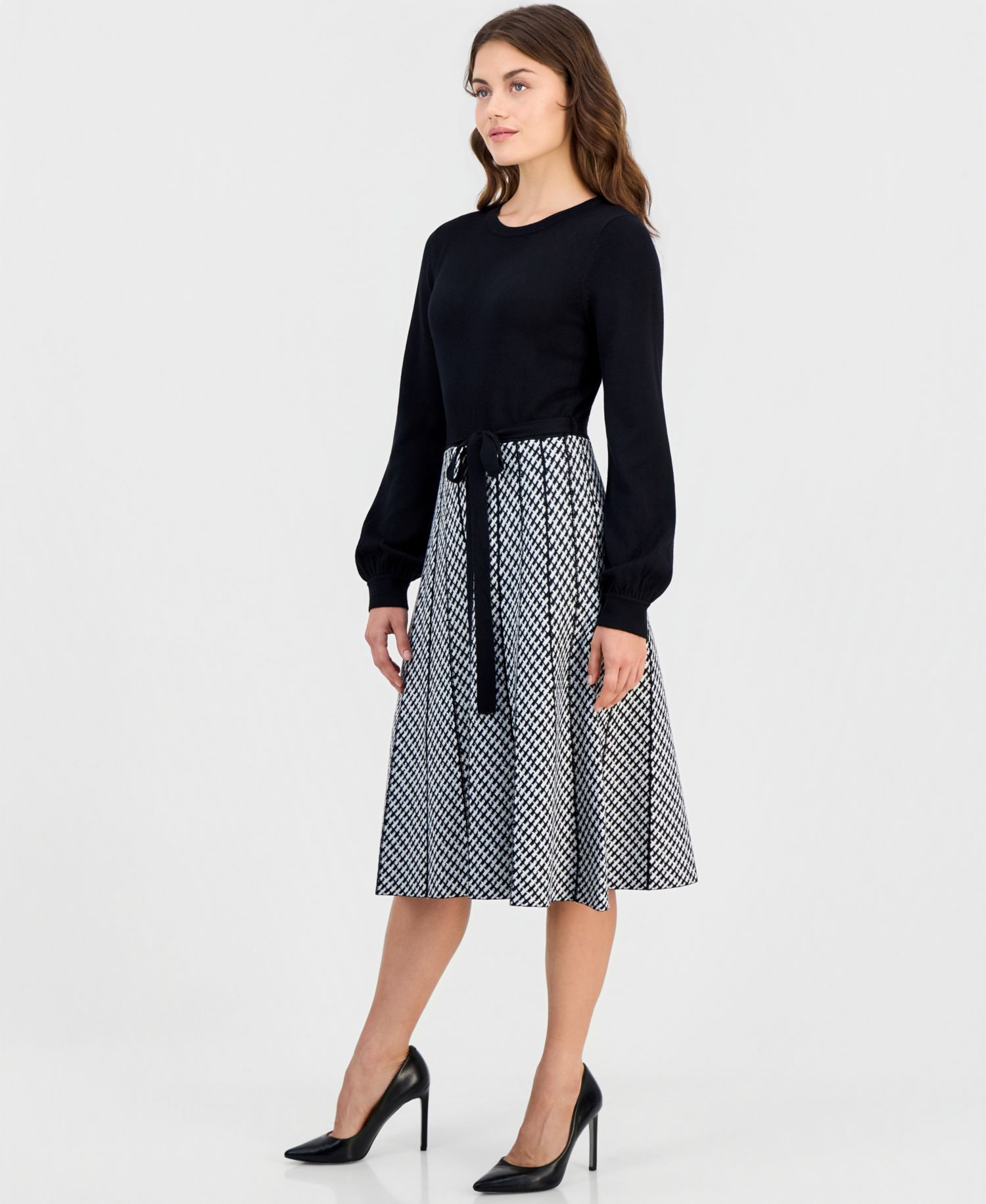 Petite Fit & Flare Long-Sleeve Sweater Dress