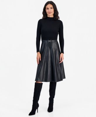 Petite A-Line Long-Sleeve Mock Neck Sweater Dress
