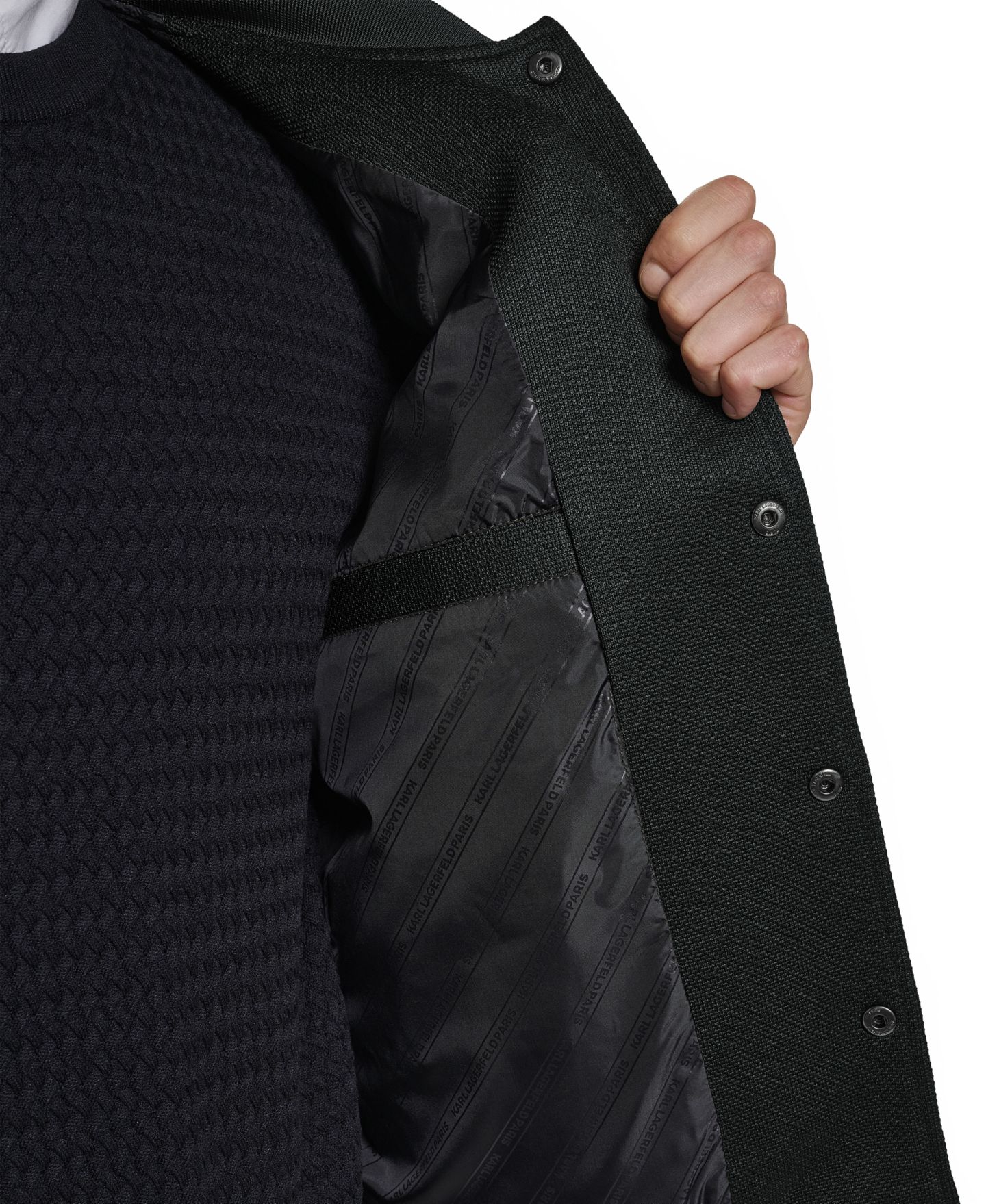 Мужская куртка KARL LAGERFELD PARIS Textured Bomber, цвет: Чёрный — фото 5