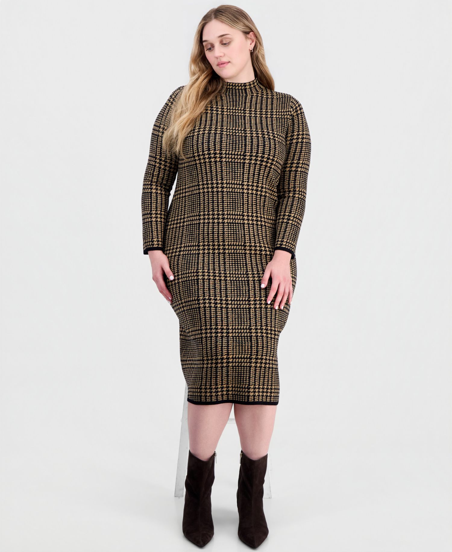 Plus Printed Long-Sleeve Sweater Dress