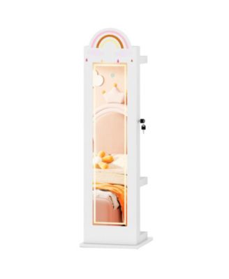 Kids 3-in-1 Freestanding Jewelry Armoire with Lighted Full-Length Mirror and Rainbow Design