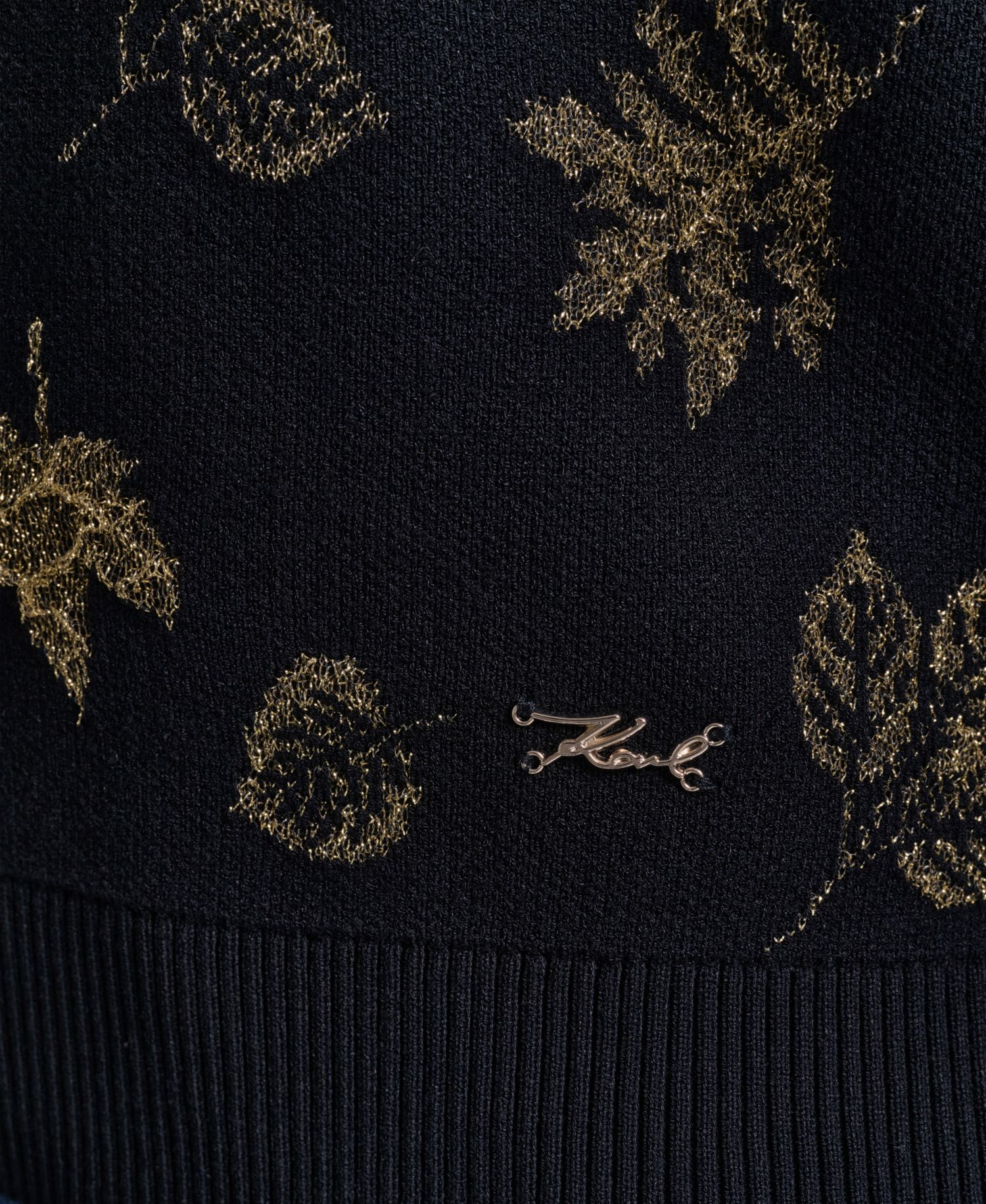 petite Metallic-Leaf Print Crewneck Sweater