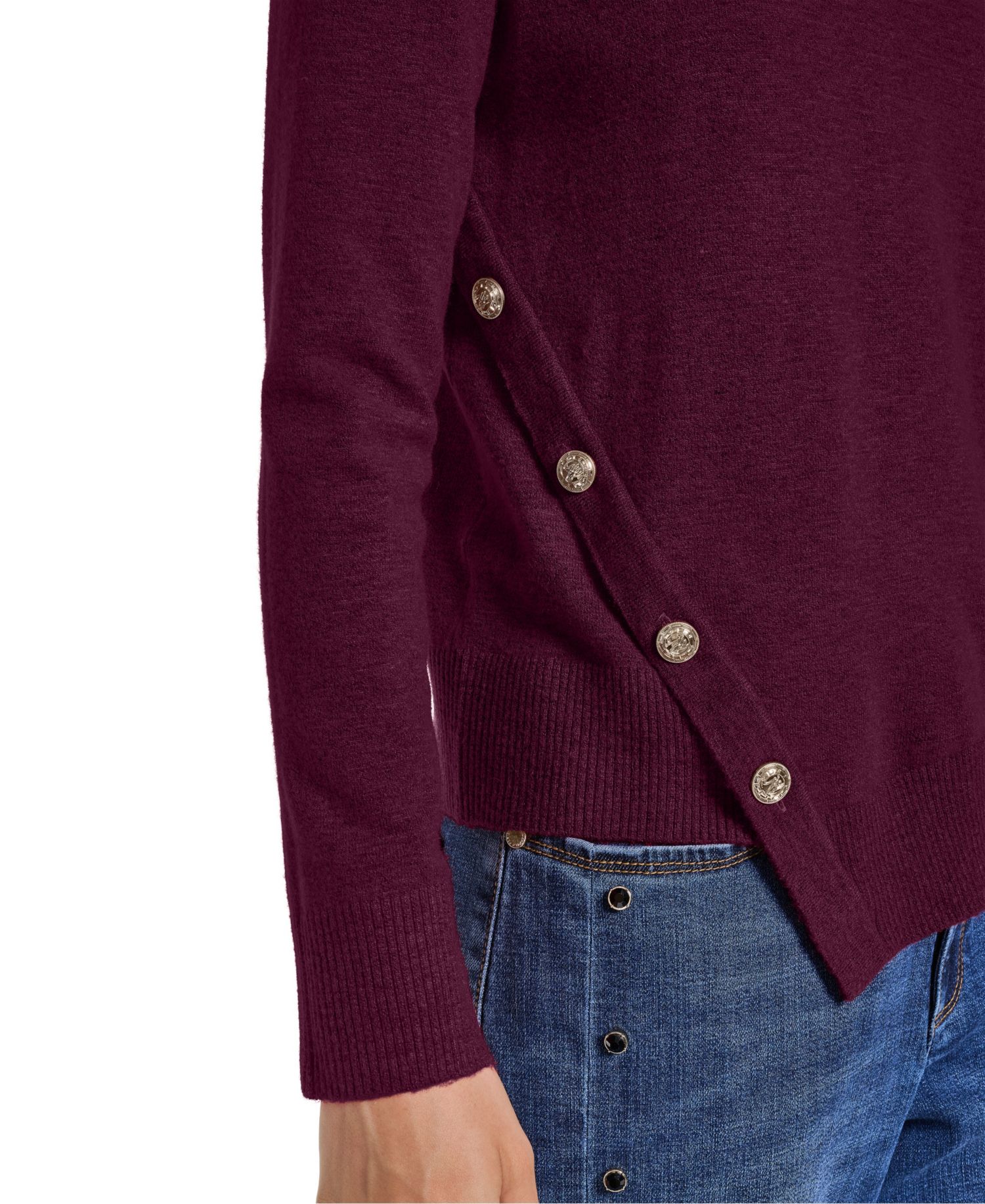 Petite Crewneck Long-Sleeve Asymmetrical-Hem Sweater