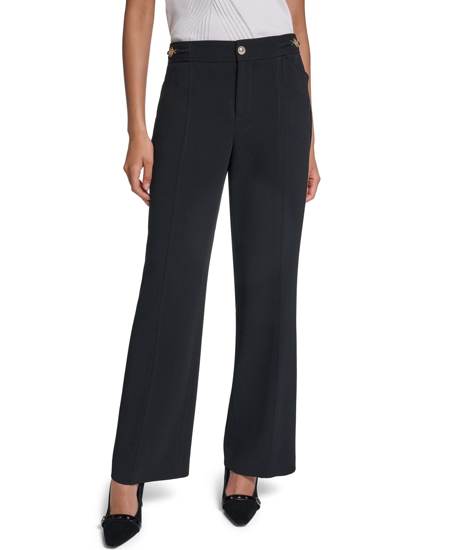 Женские брюки KARL LAGERFELD PARIS Petite High-Waisted Wide-Leg, цвет: Чёрный — фото 1