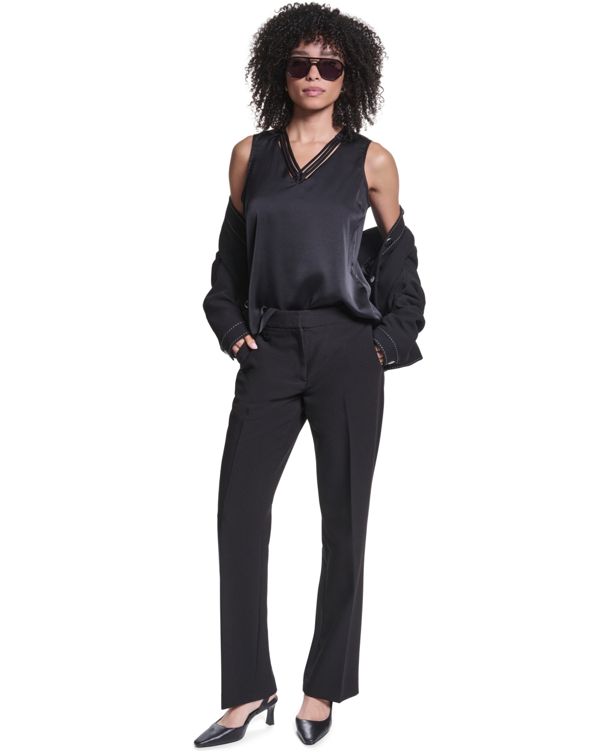 Karl Lagerfeld Paris Women's Sleeveless V-Neck Blouse Top