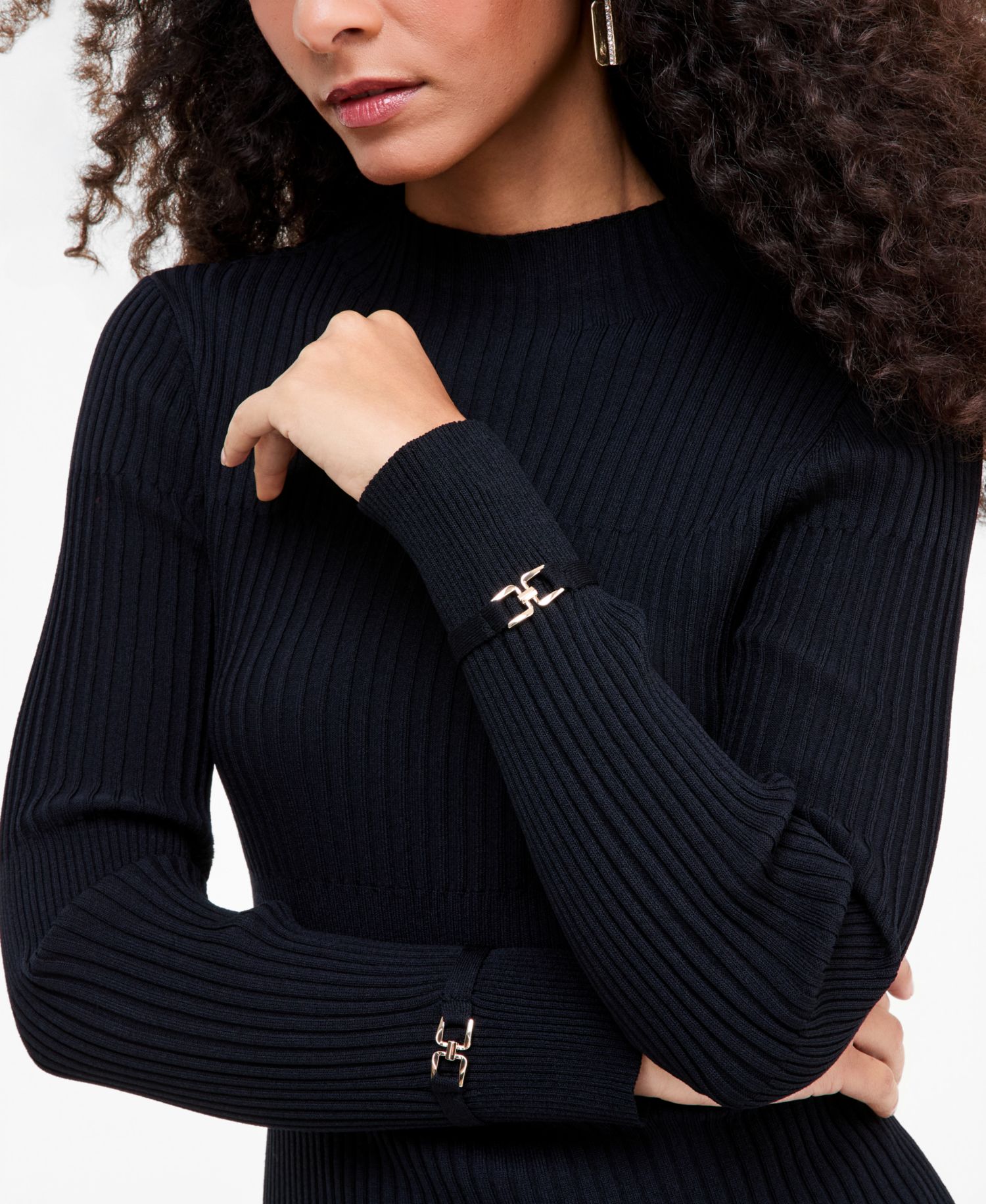 Women's Mock Neck Ribbed Long-Sleeve Sweater
