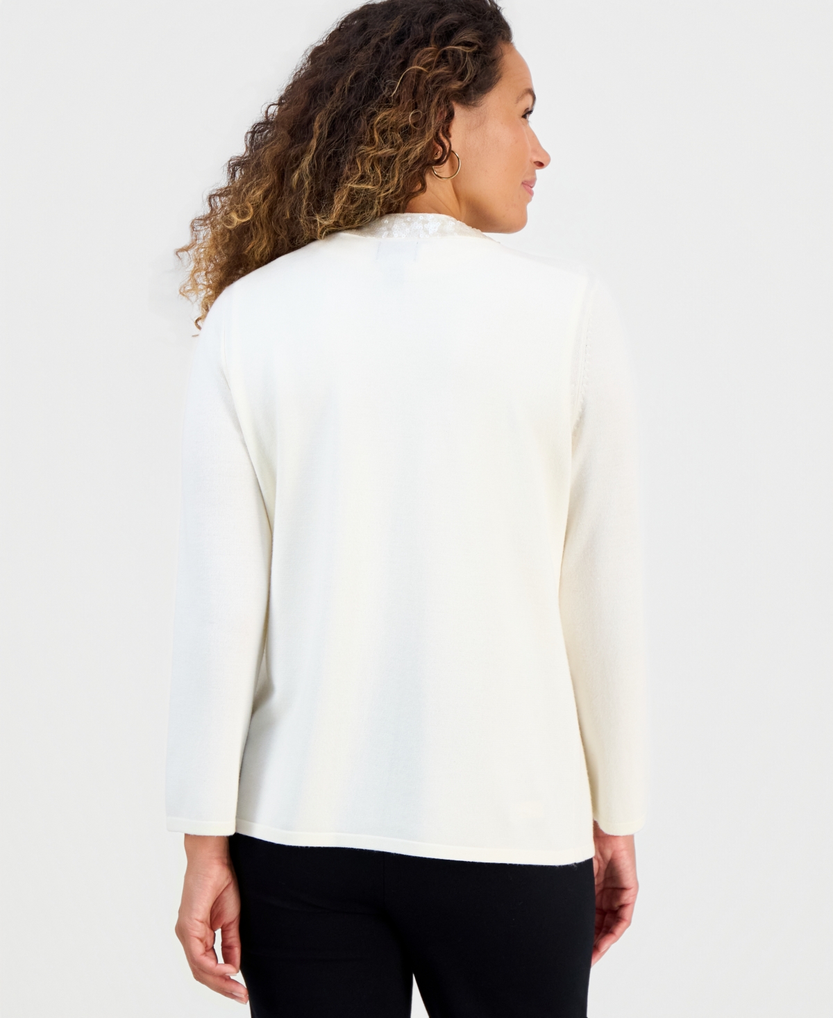 Jm Collection Petite Long-Sleeve Open-Front Embellished Cardigan, Macy's Exclusive