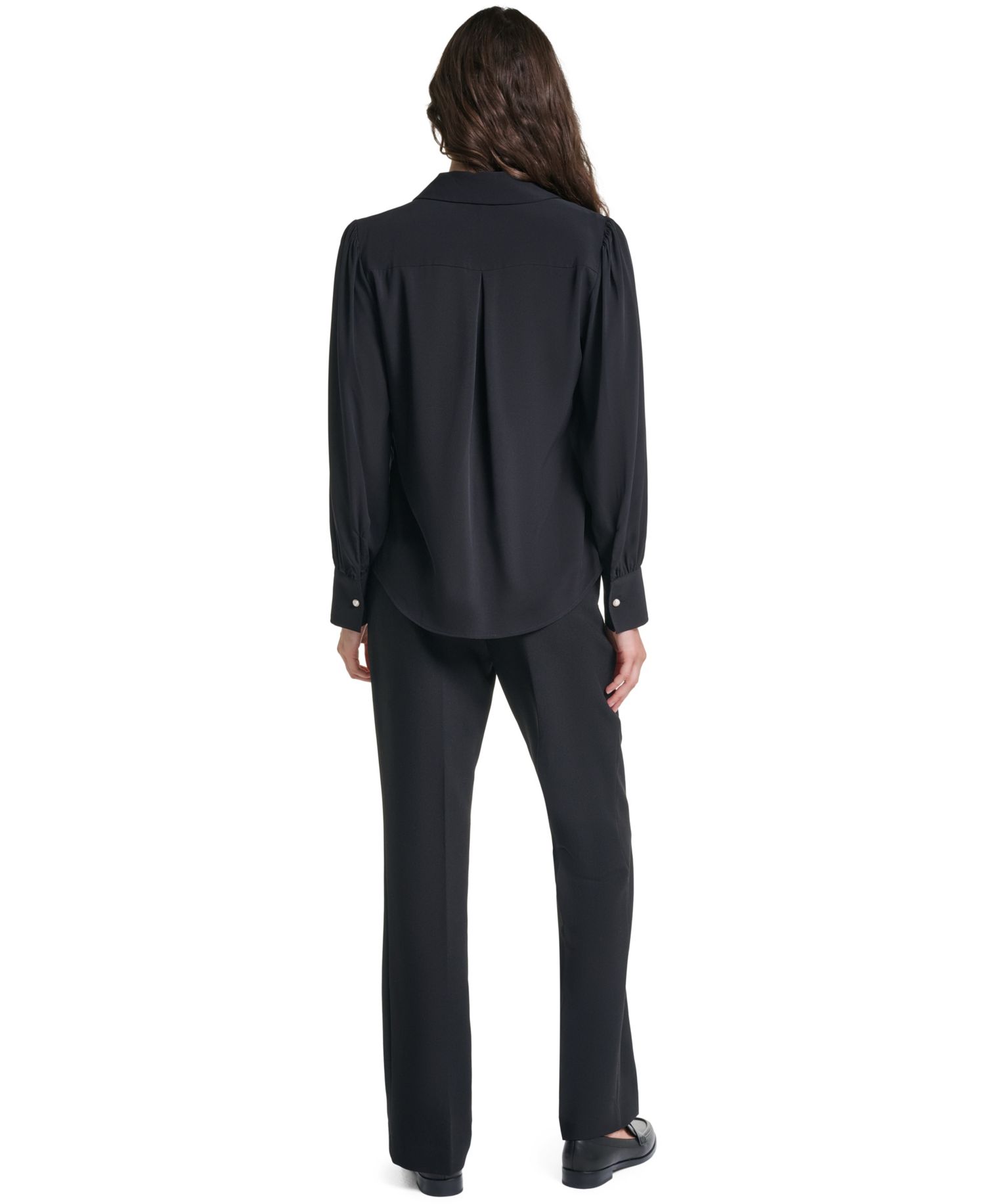 Petite Long-Sleeve Collared Blouse