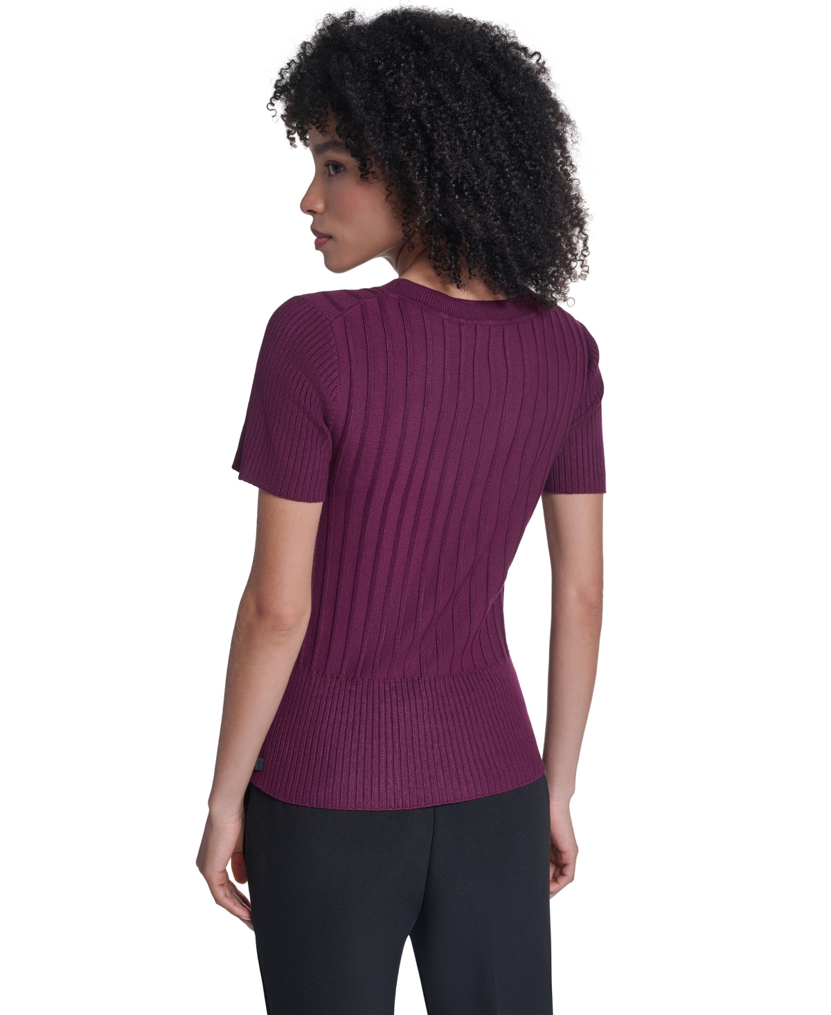 Karl Lagerfeld Paris Petite Ribbed Crewneck Short-Sleeve Sweater