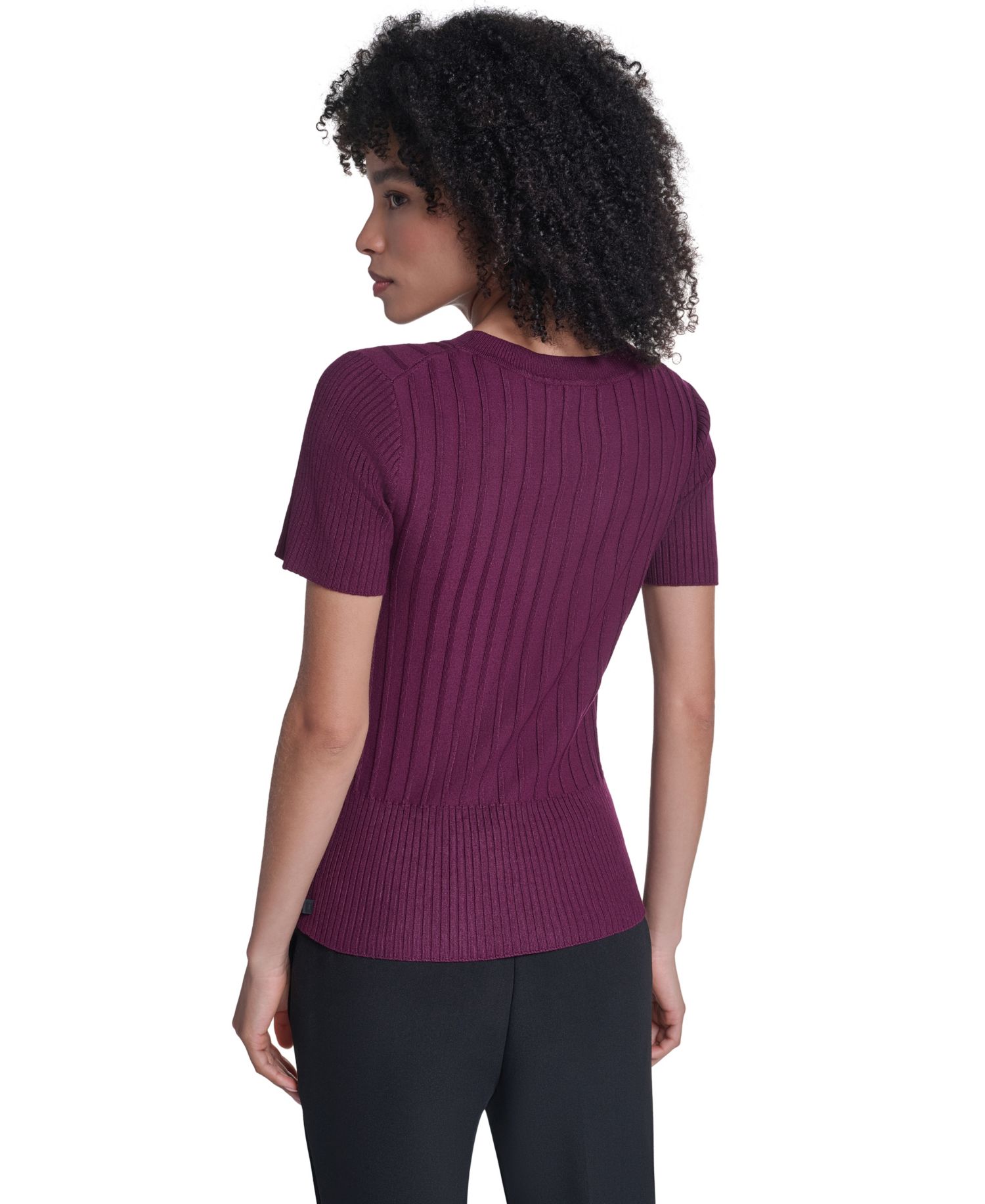 Petite Short-Sleeve Crewneck Ribbed Sweater