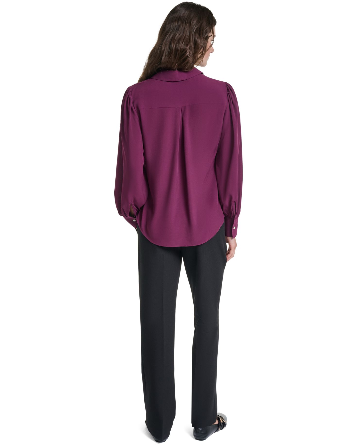 Petite Long-Sleeve Collared Blouse