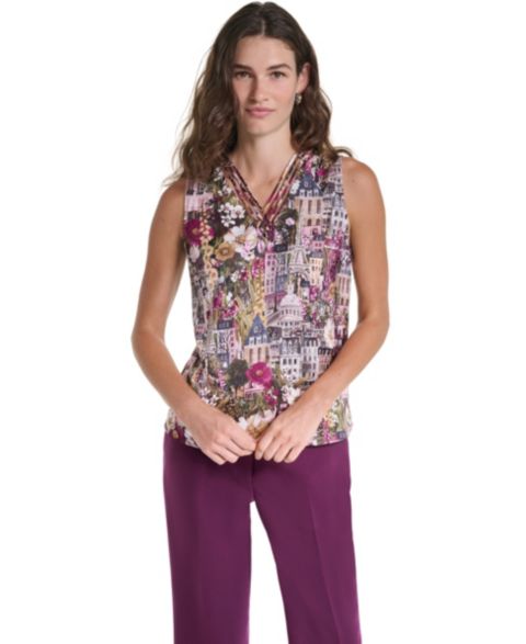 Женская блузка KARL LAGERFELD PARIS Floral V-Neck Woven Blouse, цвет: Розовато-лиловый