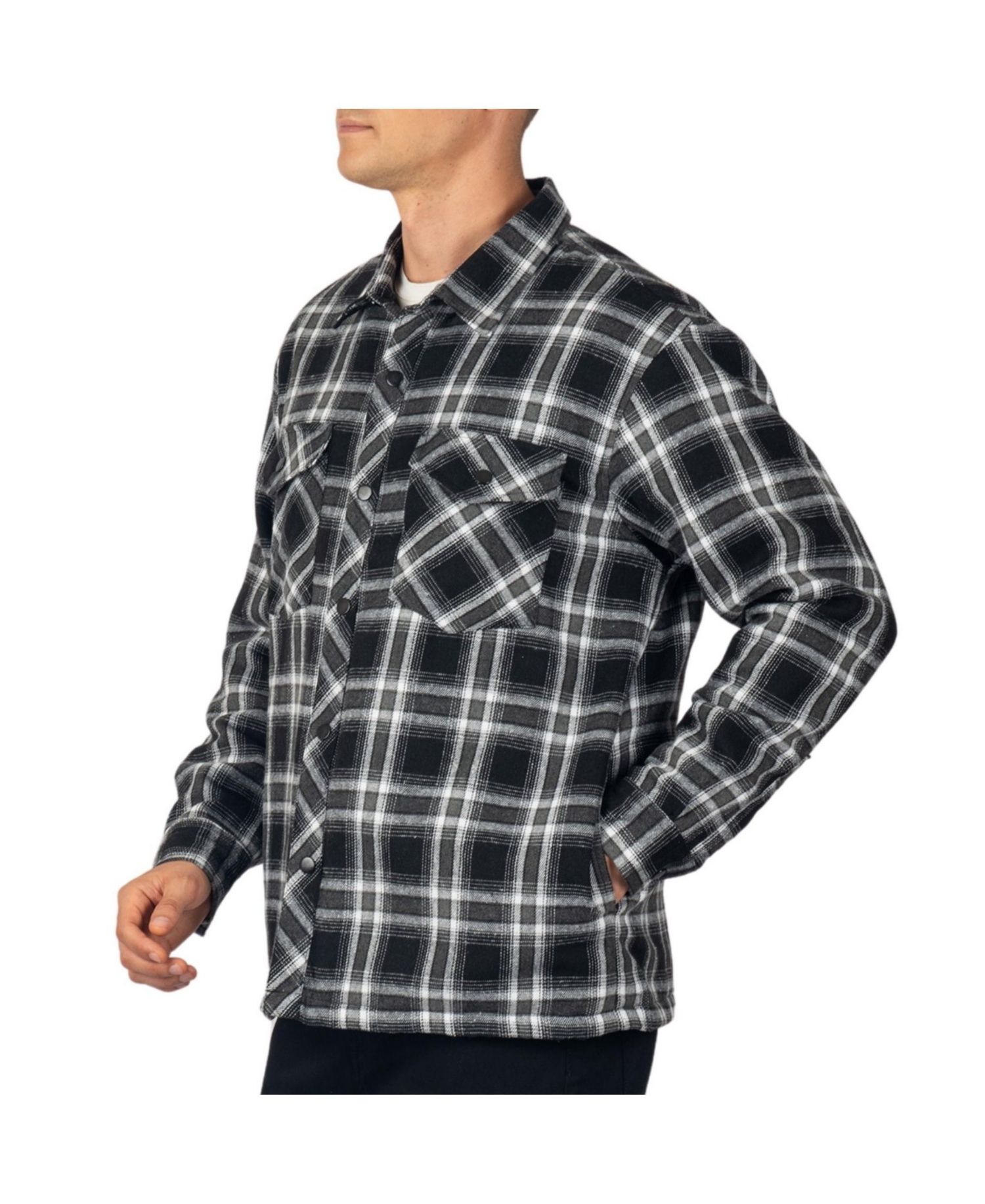 Men's Henry Quilted Flannel Shirt Heavyweight Warm Plaid Snap Front Shacket Overshirt