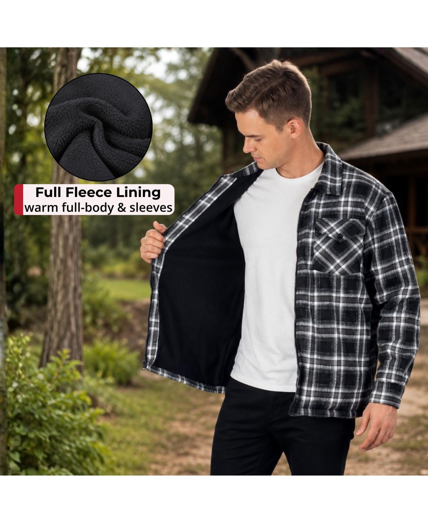 Men's Felix Fleece Lined Flannel Shirt Heavyweight Zip-Up Plaid Shacket Overshirt