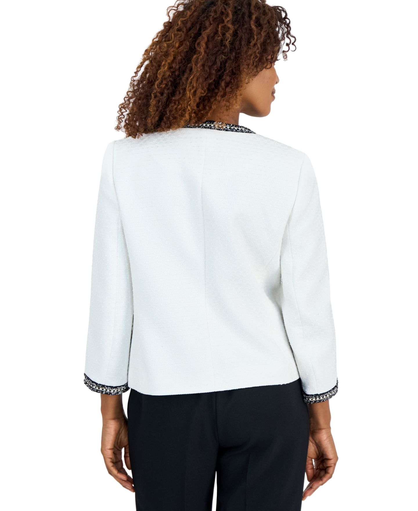 Женская куртка Kasper Tweed Contrast Trim Patch Pocket Cardigan, цвет: Ванильный ледяной / Чёрный — фото 4