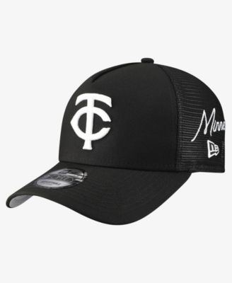 Men's Black Minnesota Twins Side Script 9FORTY A-Frame Trucker Adjustable Hat