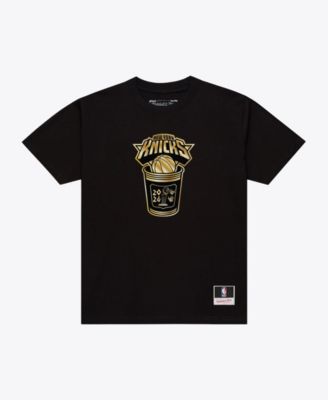 Men's Black New York Knicks 2026 NBA Finals Champions Gold Coffee Cup T-Shirt