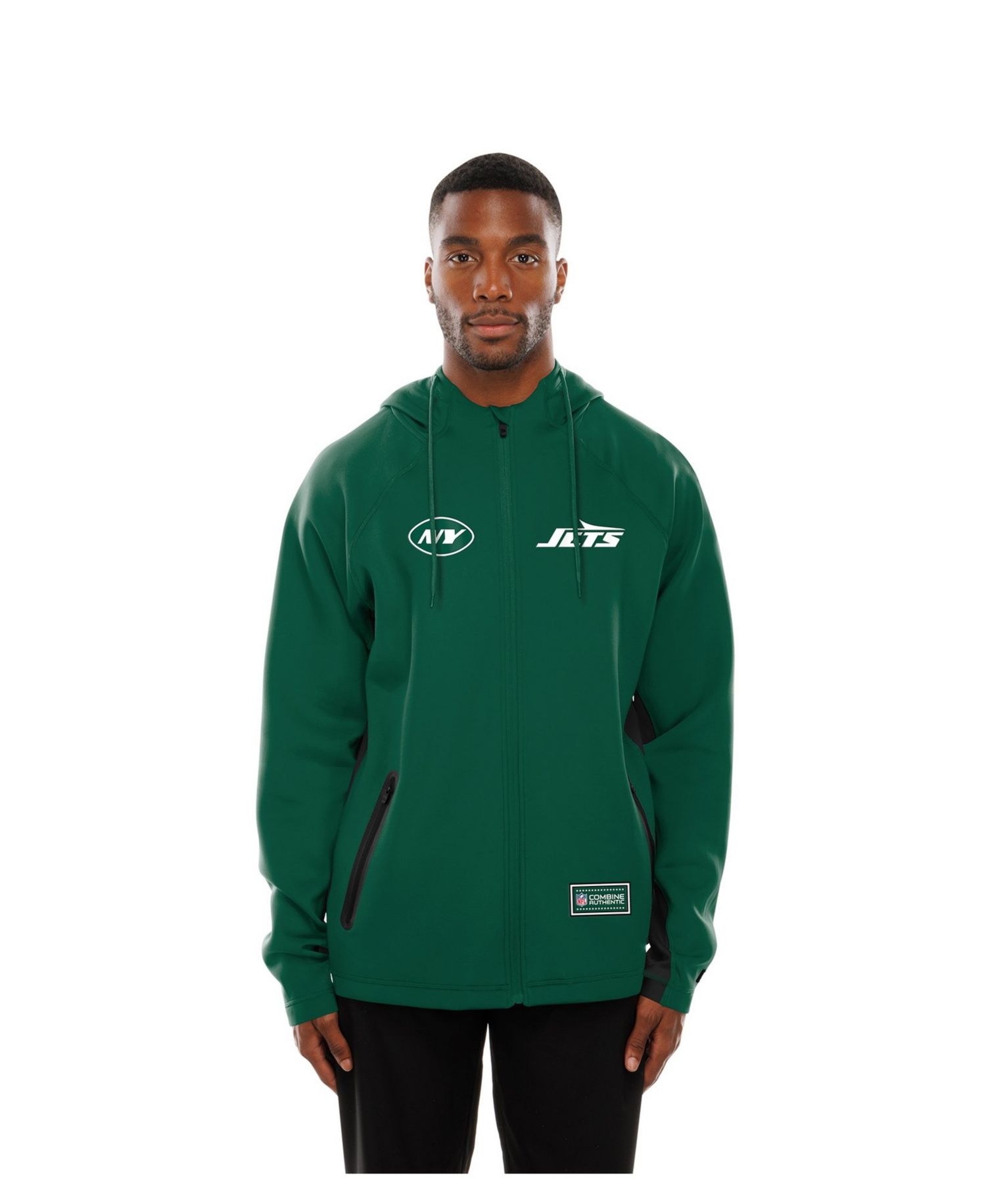 Men's Green New York Jets Combine Authentic Raglan Scuba Full-Zip Hoodie