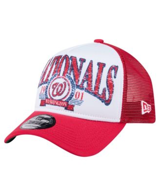 Men's Red Washington Nationals Distressed 9FORTY A-Frame Adjustable Trucker Hat