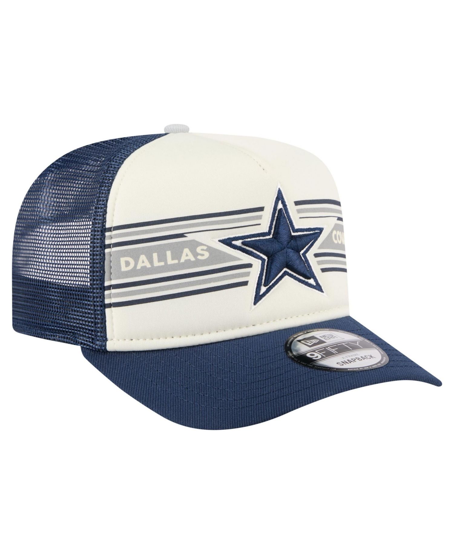 Big Boys and Girls Cream/Navy Dallas Cowboys Banner A-Frame 9FIFTY Trucker Snapback Hat