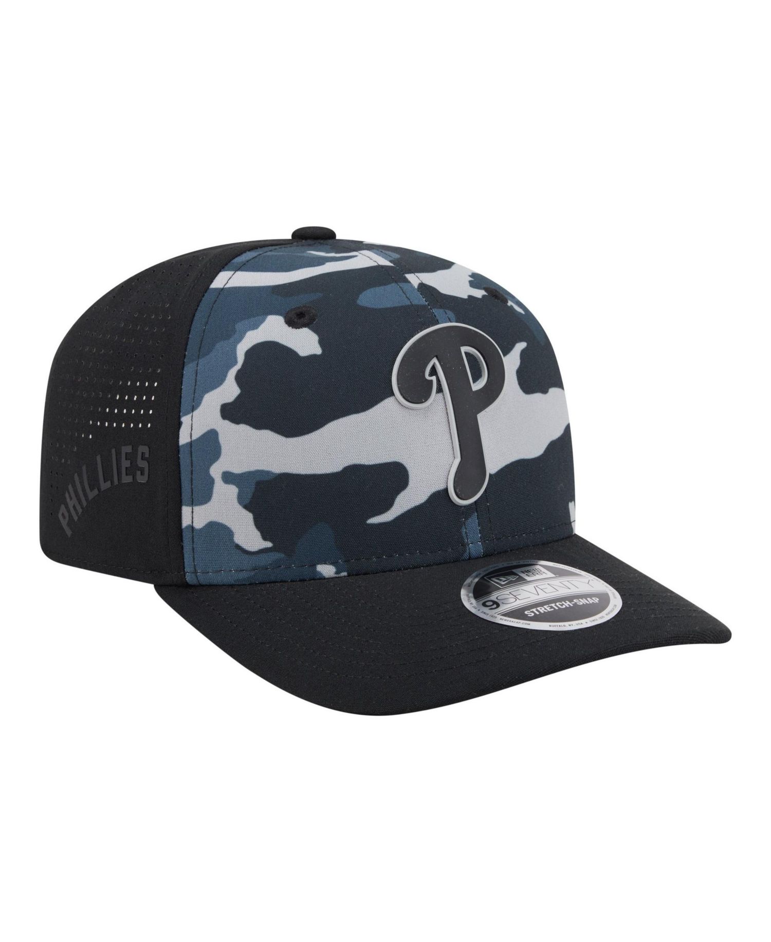 Men's Black Philadelphia Phillies Tonal Camo 9SEVENTY Stretch-Snap Hat