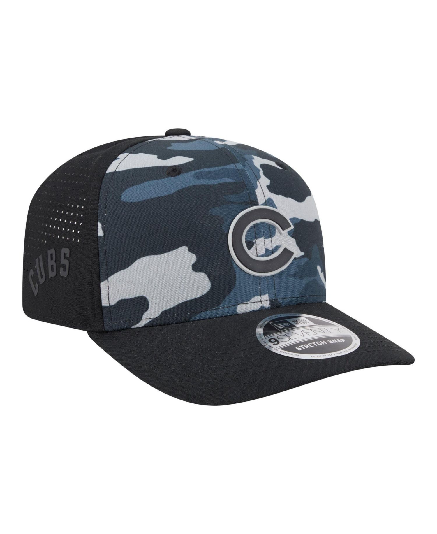 Men's Black Chicago Cubs Tonal Camo 9SEVENTY Stretch-Snap Hat