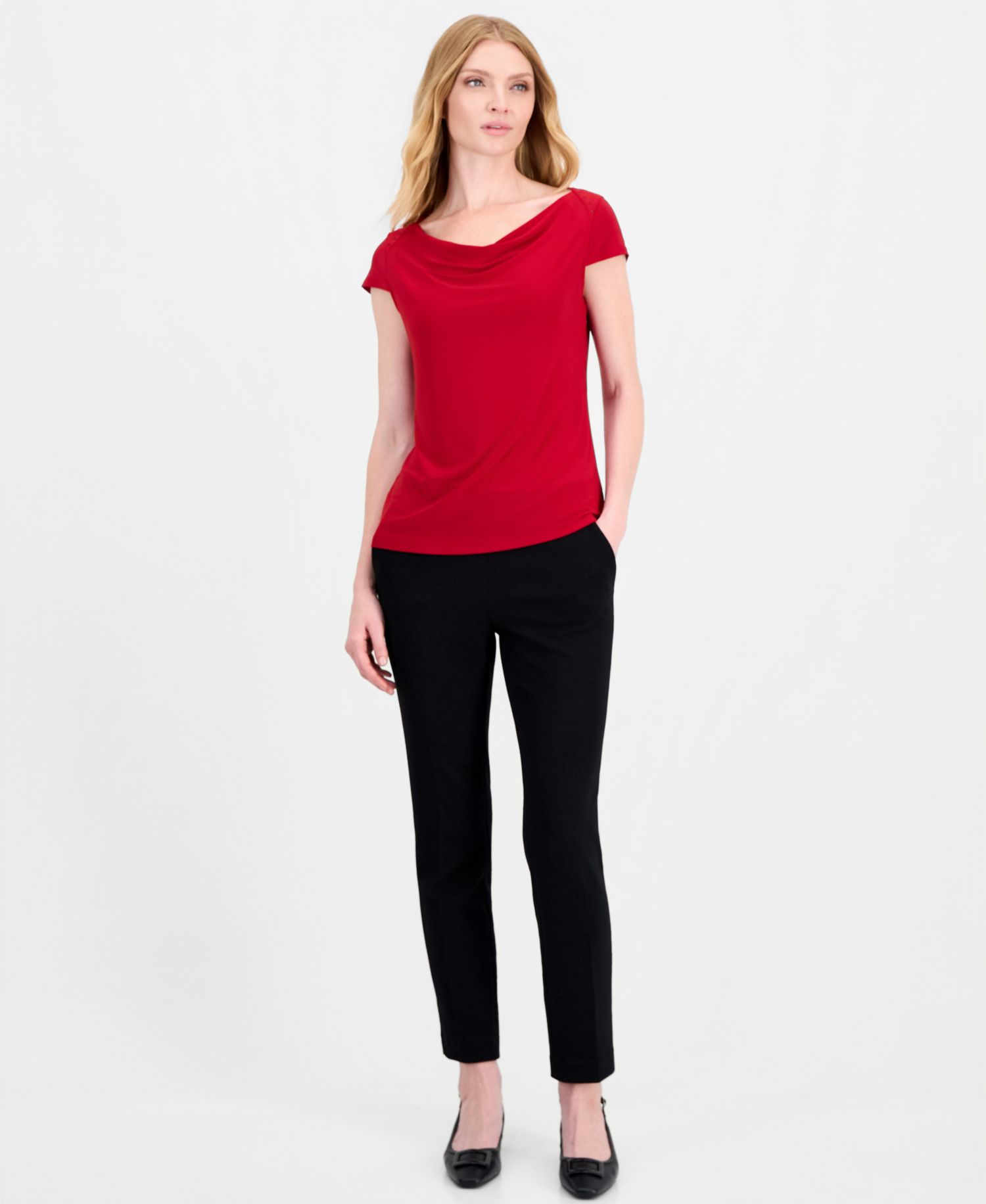 Women's Cap Sleeve Cowl Neck Jersey Knit Top