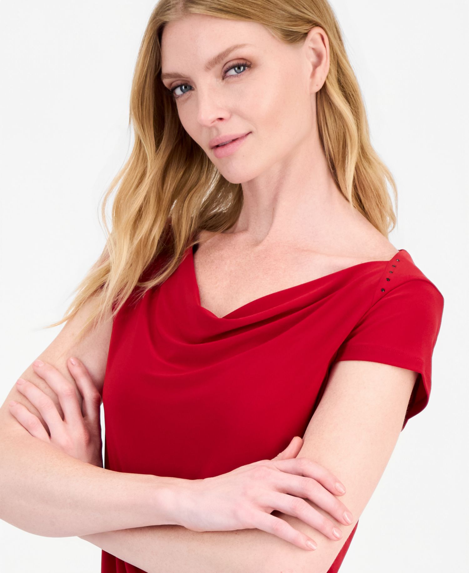 Women's Cap Sleeve Cowl Neck Jersey Knit Top