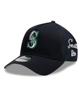 Men's Navy Seattle Mariners Side Script 9FORTY A-Frame Trucker Adjustable Hat