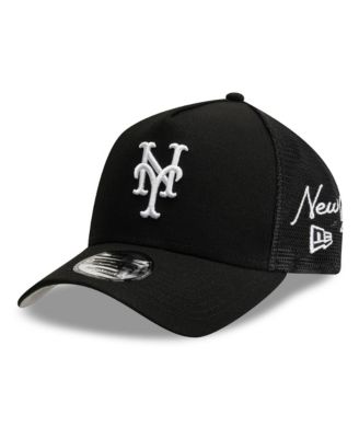 Men's Black New York Mets Side Script 9FORTY A-Frame Trucker Adjustable Hat