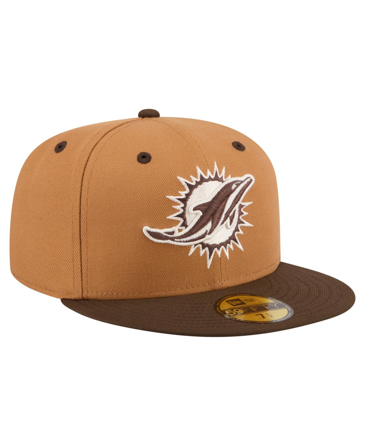 Men's Light Brown/Dark Brown Miami Dolphins Two-Tone Walnut 59FIFTY Fitted Hat