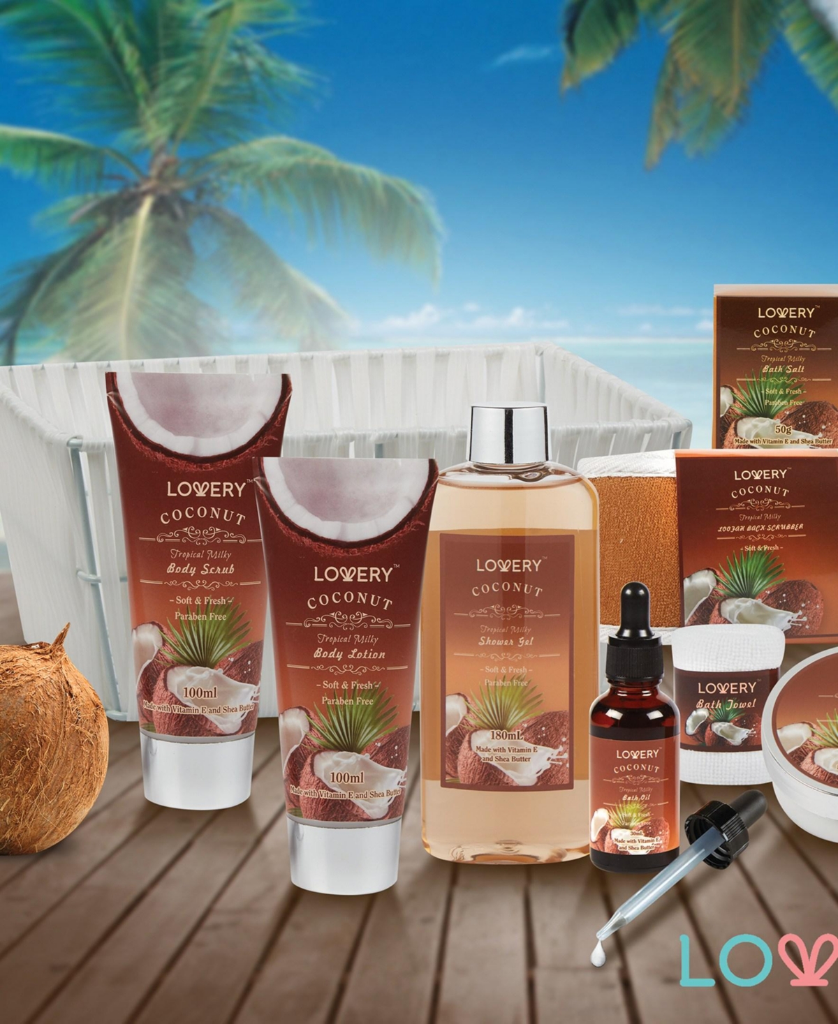 Lovery 9-Piece Tropical Milky Coconut Bath Gift Set