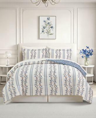 Floral Stripe Reversible Microfiber 8-piece Comforter Set