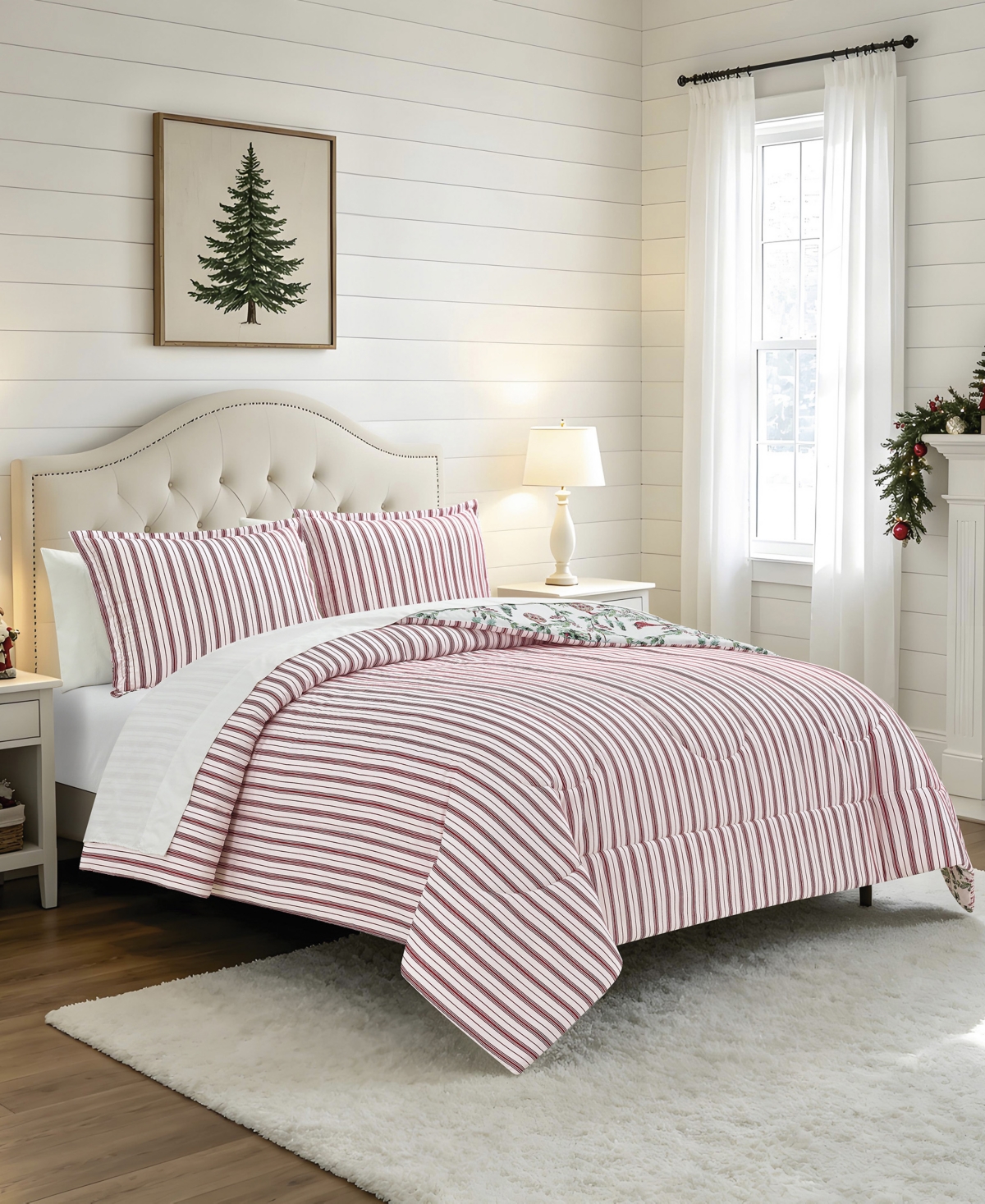 Macy's Holiday Pine Cardinal Reversible Microfiber 3-piece Comforter Set