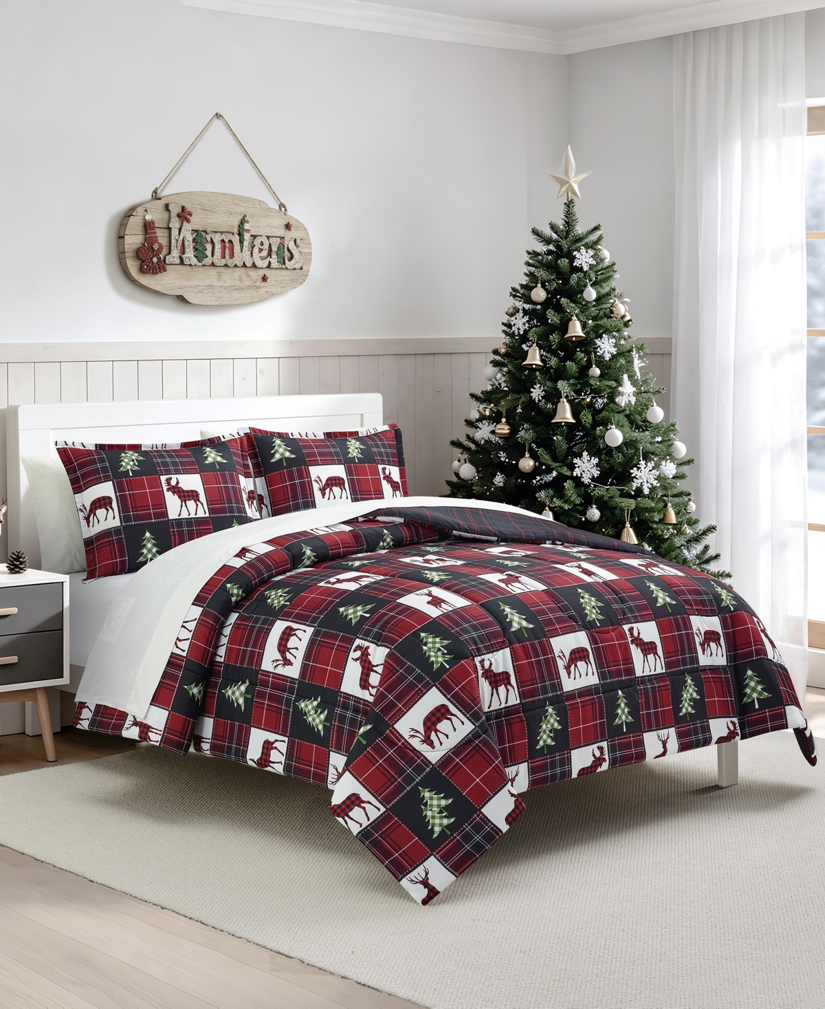 Macy's Deer Check Reversible Microfiber 3-piece Comforter Set