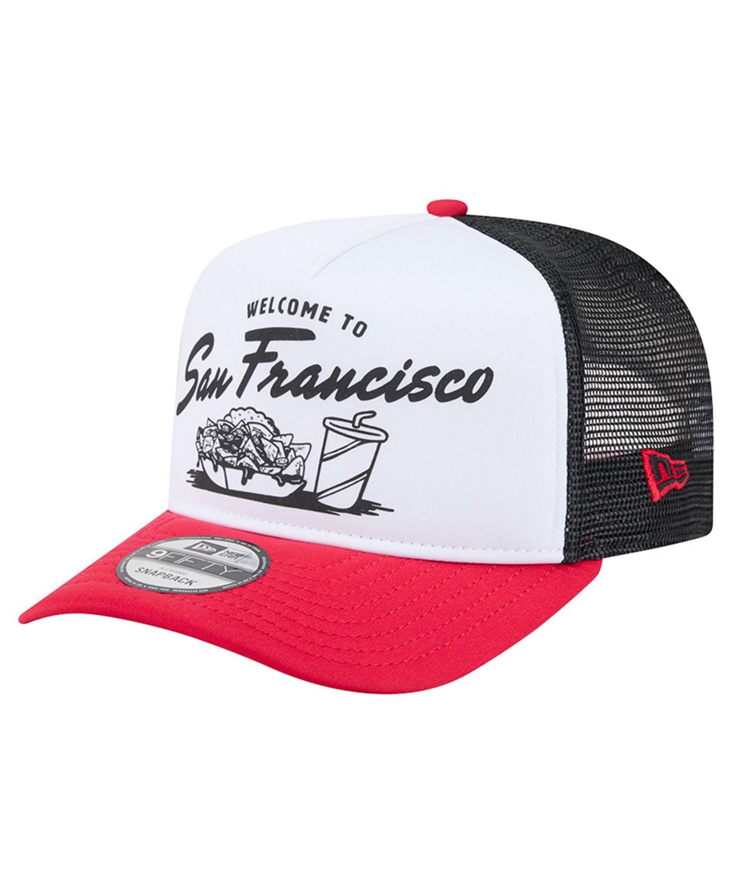 Мужская кепка New Era White/Scarlet San Francisco 49ers Foodie 9FIFTY A-Frame Trucker Snapback Hat — фото 3
