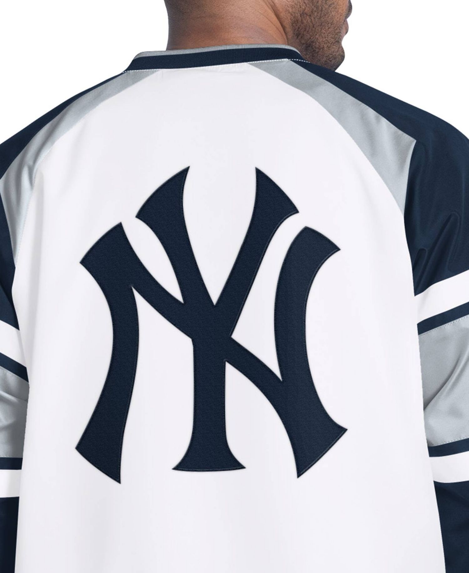 Men's White/Navy New York Yankees Infield Play Raglan V-Neck Pullover