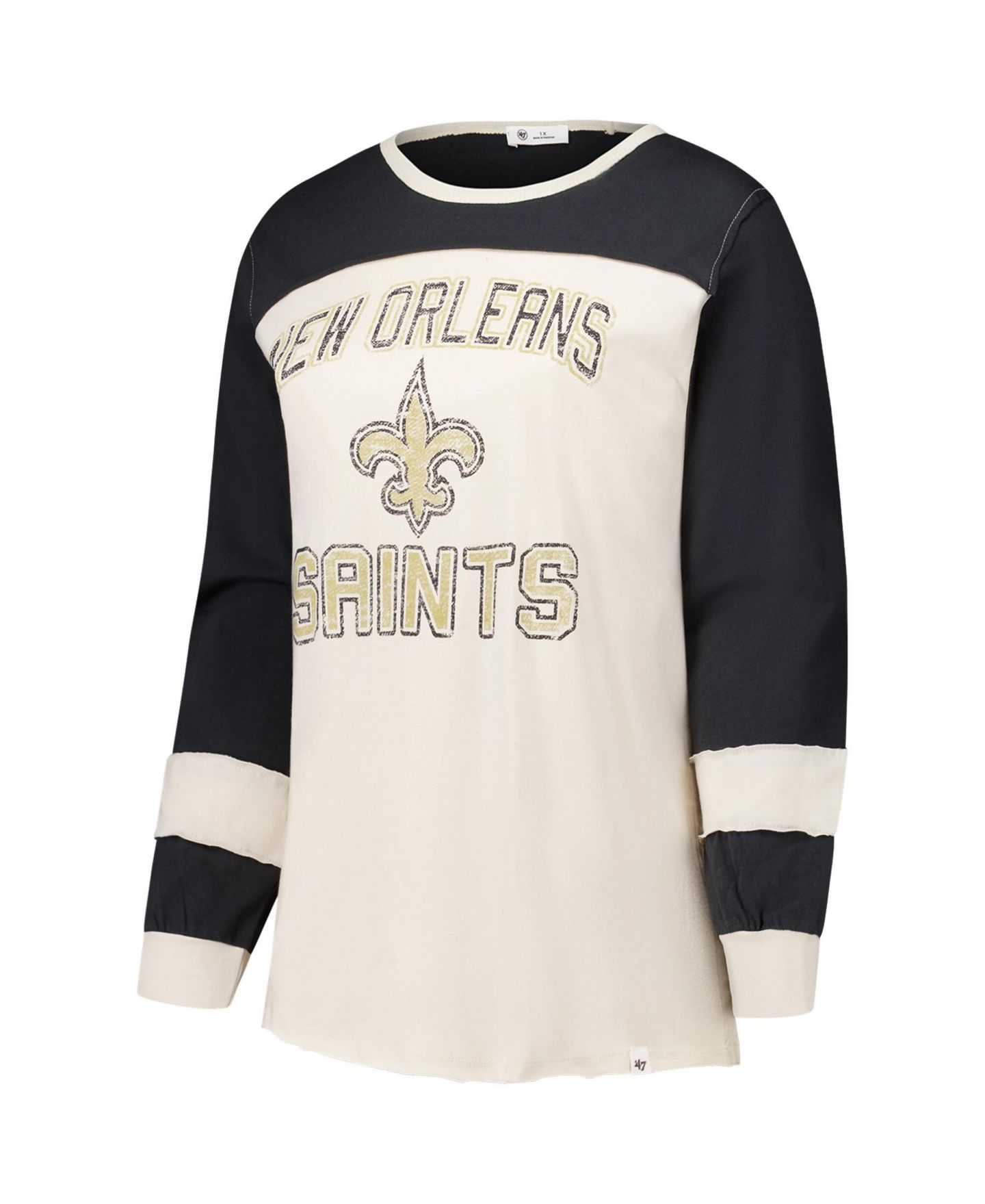 Женская футболка '47 Brand Plus Size New Orleans Saints Double Header Curve Toni Dropped-Shoulder Distressed Graphics Long Sleeve — фото 2