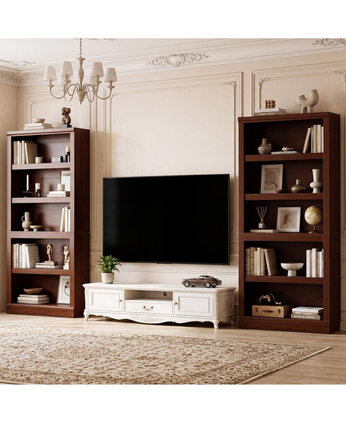 Aheaplus 71" Tall Wood 5-Tier Bookcase with Adjustable Shelves and Open Storage