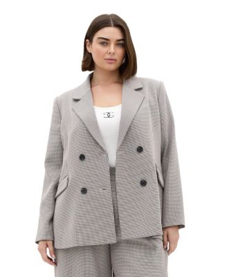 Plus Size Hailey Check Double-Breasted Houndstooth Blazer