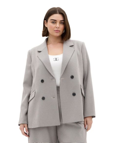 Женский пиджак CITY CHIC Plus Size Hailey Check Double-Breasted Houndstooth Blazer, цвет: Нейтральный клетчатый