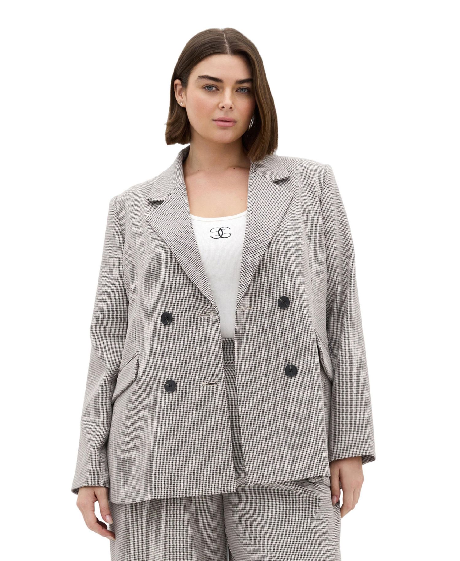 Plus Size Hailey Check Double-Breasted Houndstooth Blazer
