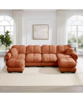 Oversize Chenille U-Shaped Sofa Deep Seat Couch with Movable Ottoman Exquisite Pillows and Quilted Back Cushions