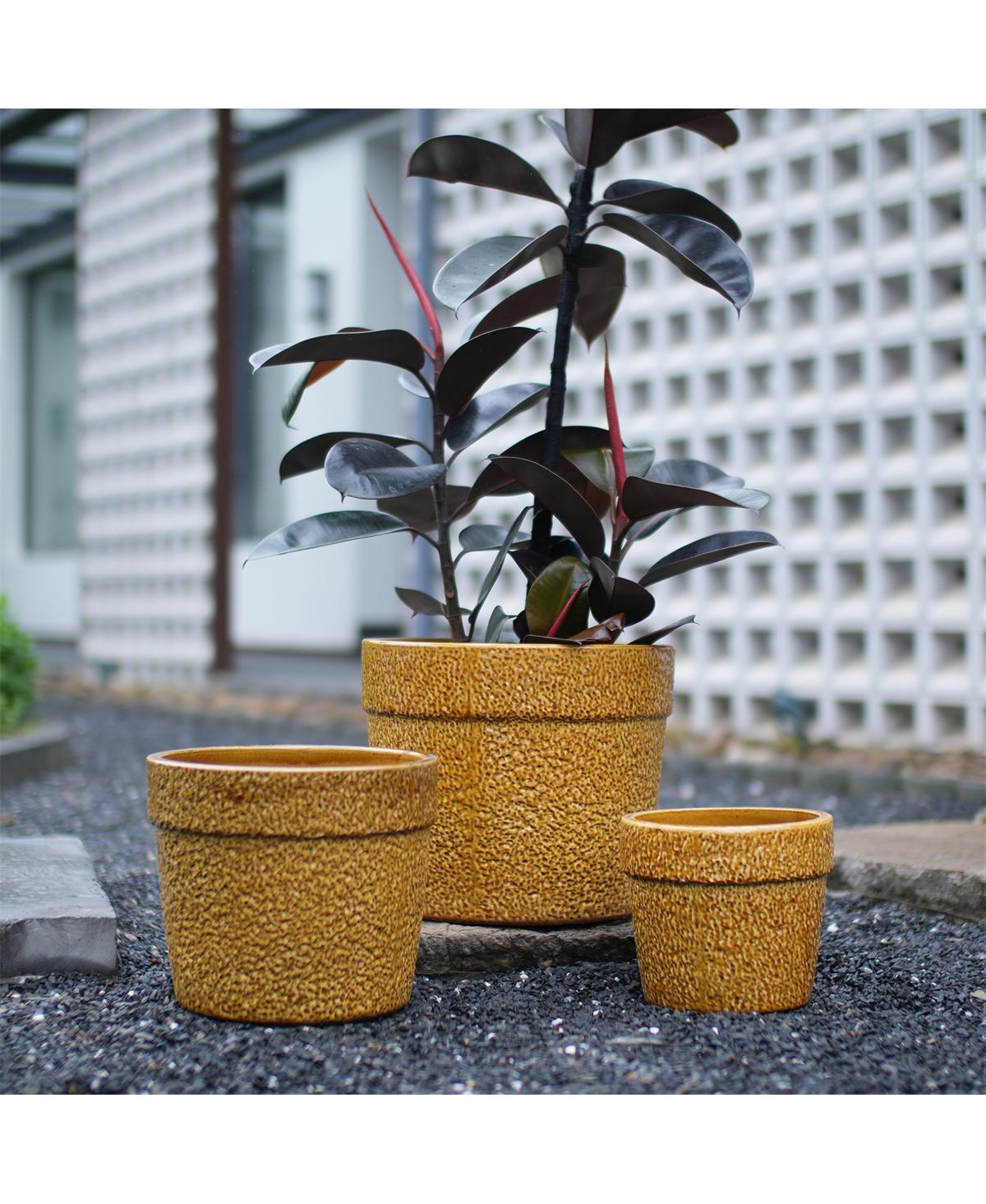 Yobtop Handmade Ceramic Planter Set of 3 - 15/12/9 Inch Flower Pots with Earth-Tone Speckled Glaze, Breathable Clay for Orchids and Indoor Plants