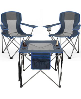3 Piece Foldable Camping Chair Set With Cup Holder Carry Bag For Outdoor Sports Hiking Picnic