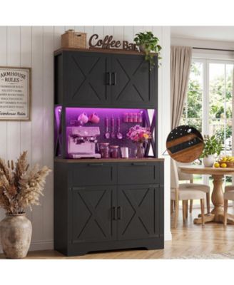 71" Tall Wood Kitchen Pantry Cabinet with Charging Station and Drawers